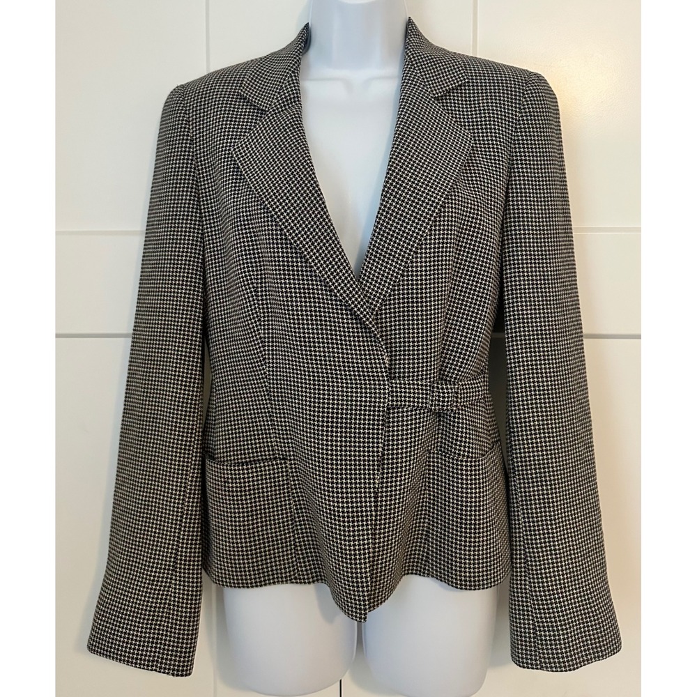 Armani Collezioni Houndstooth Blazer Black White Wrap Front Made in Italy Size 4